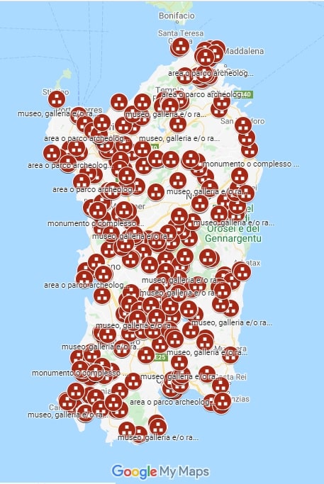 Mappa dei siti culturali in Sardegna | Il Turismo Culturale in Sardegna