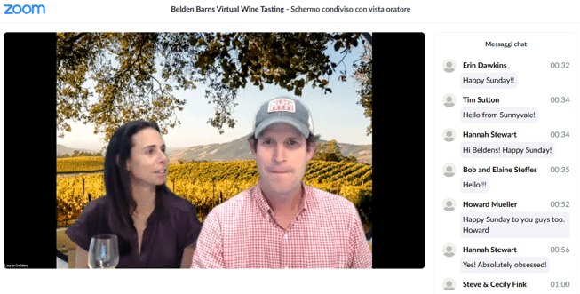 La coppia Lauren e Nate Barns svolge una degustazione virtuale sulla piattaforma zoom